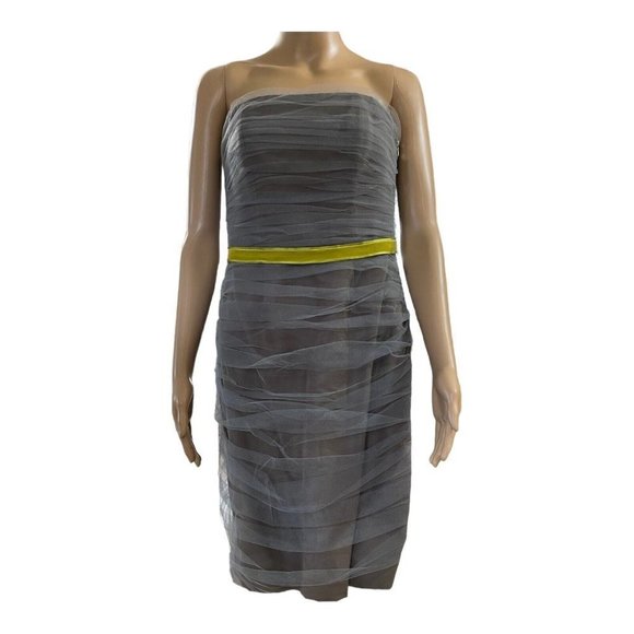 Jason Wu Strapless  Gray A Line Silk Dress Cocktail Party‎ Mesh Accent 6 - Picture 1 of 10